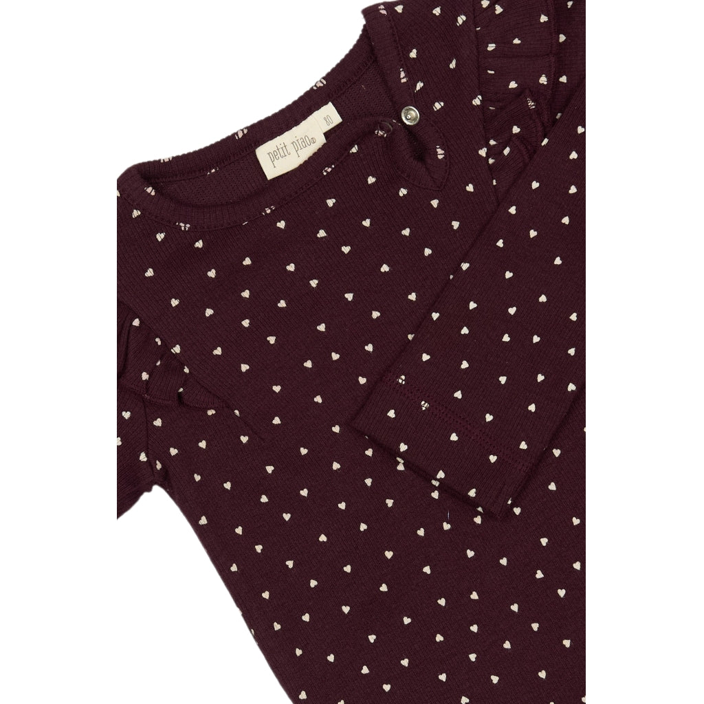 PETIT PIAO Body L/S Modal Bodystockings Dark Grape/White