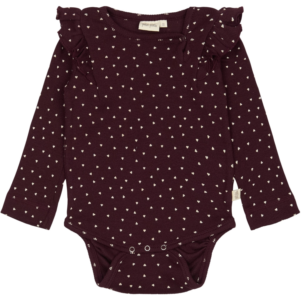 PETIT PIAO Body L/S Modal Bodystockings Dark Grape/White