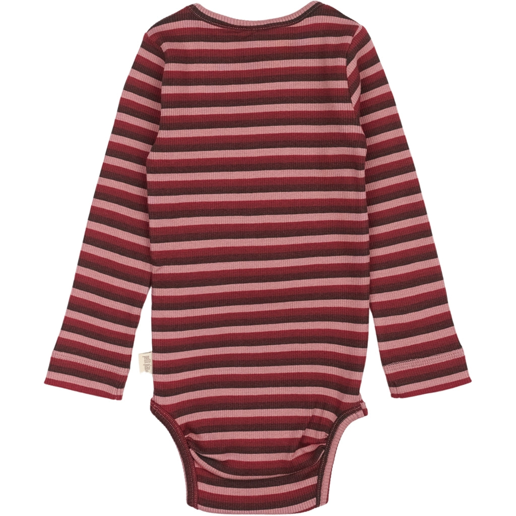 PETIT PIAO Body L/S Modal Multi Striped Bodystockings Biking Red Multistripe