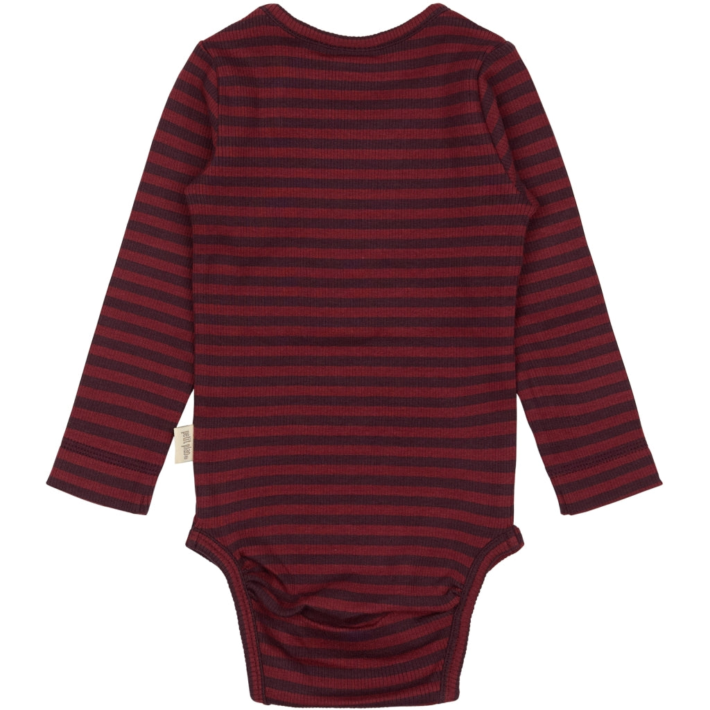 PETIT PIAO Body L/S Modal Striped Bodystockings Dark Grape/biking red