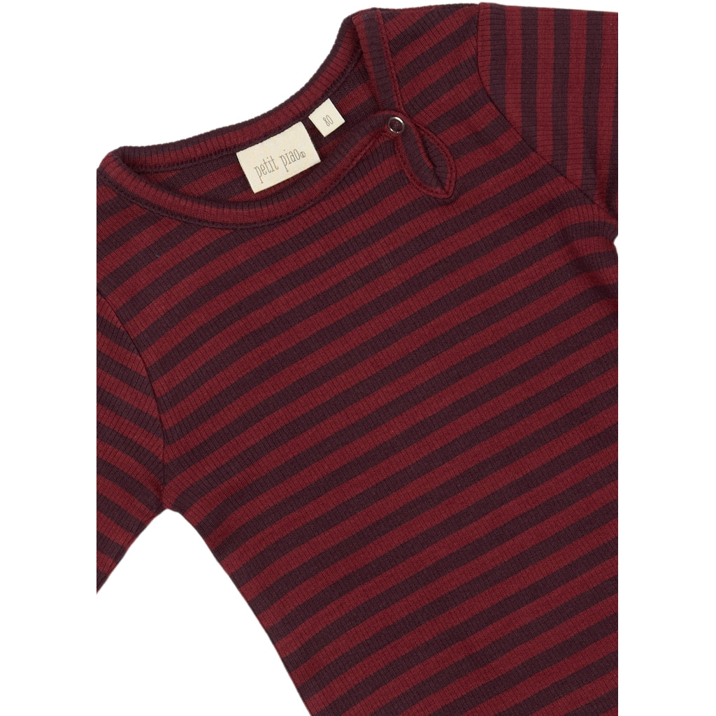 PETIT PIAO Body L/S Modal Striped Bodystockings Dark Grape/biking red