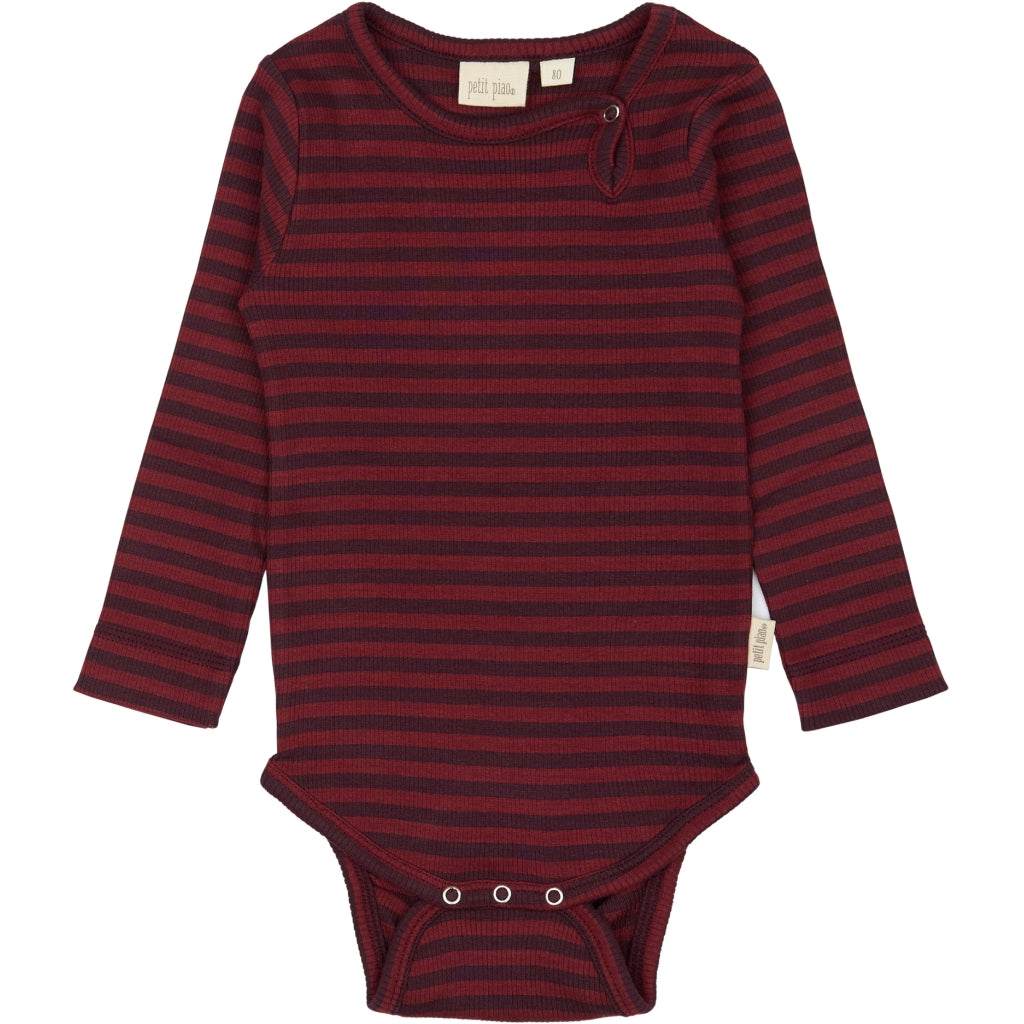 PETIT PIAO Body L/S Modal Striped Bodystockings Dark Grape/biking red