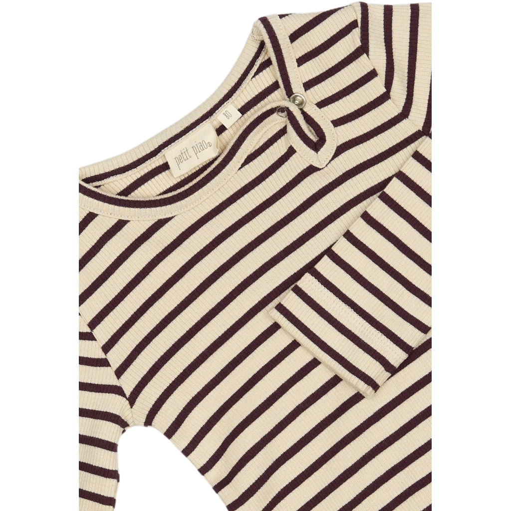 PETIT PIAO Body L/S Modal Striped Bodystockings Dark Grape/off white