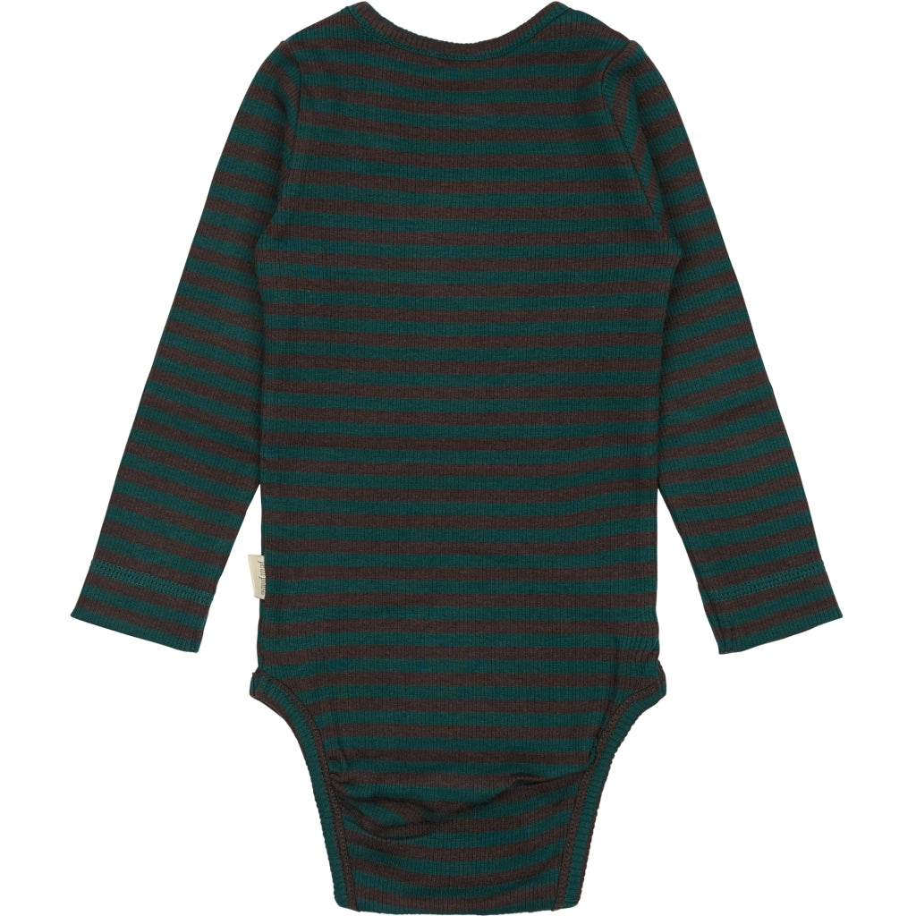 PETIT PIAO Body L/S Modal Striped Bodystockings Dark sea/coffe bean