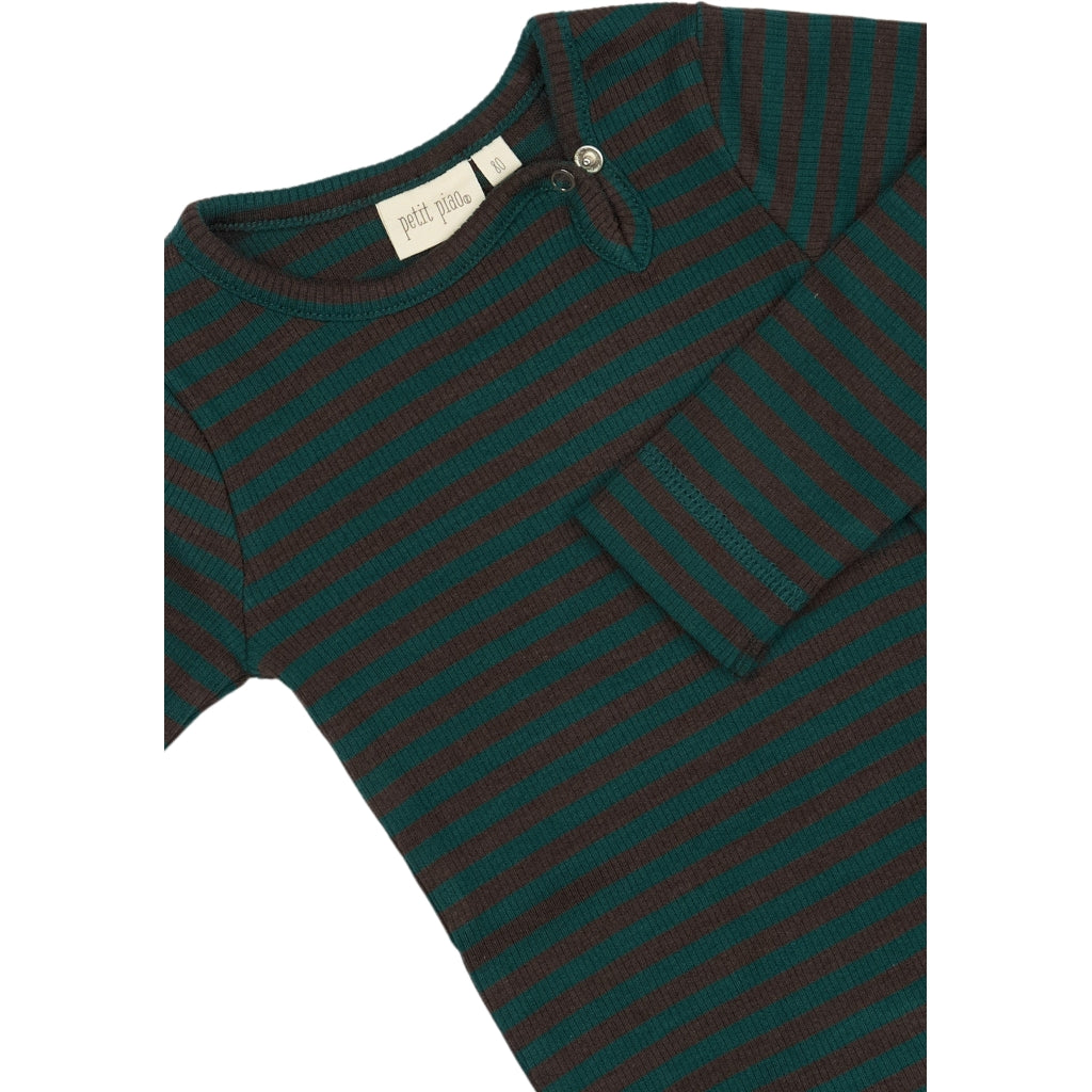 PETIT PIAO Body L/S Modal Striped Bodystockings Dark sea/coffe bean