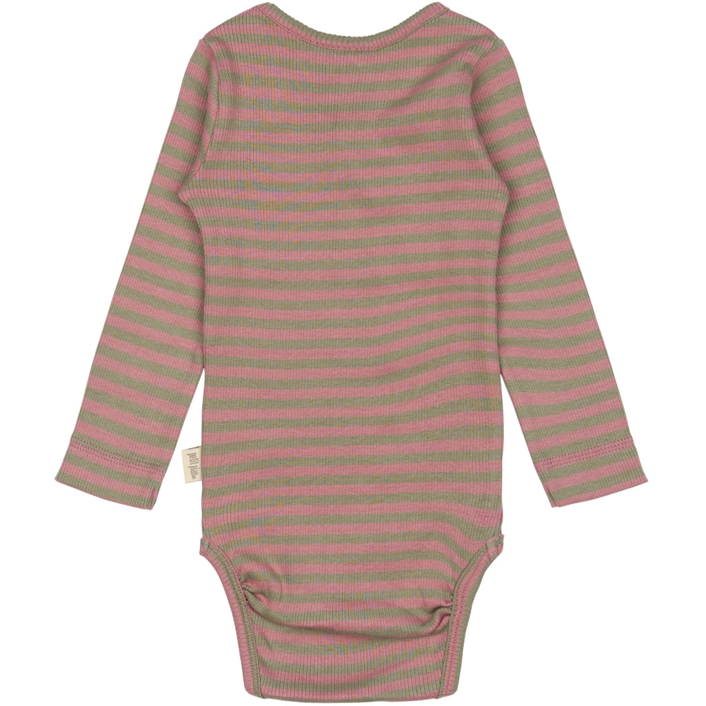 PETIT PIAO Body L/S Modal Striped Bodystockings Nostalgic rose/dusty moss