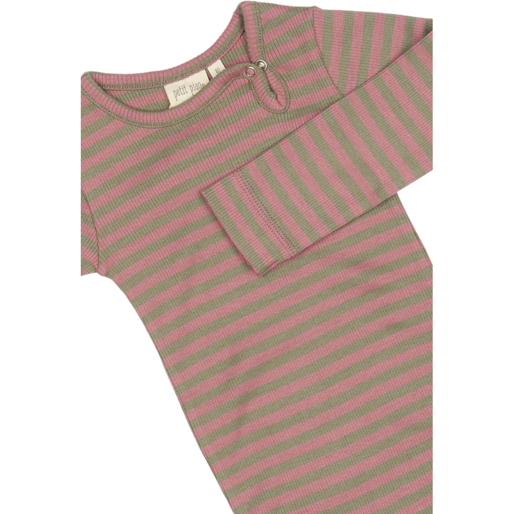 PETIT PIAO Body L/S Modal Striped Bodystockings Nostalgic rose/dusty moss
