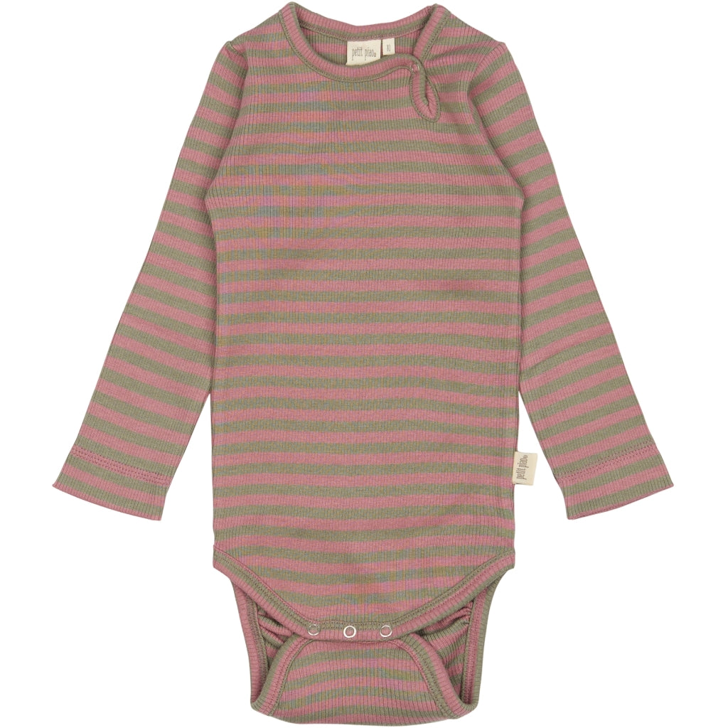 PETIT PIAO Body L/S Modal Striped Bodystockings Nostalgic rose/dusty moss