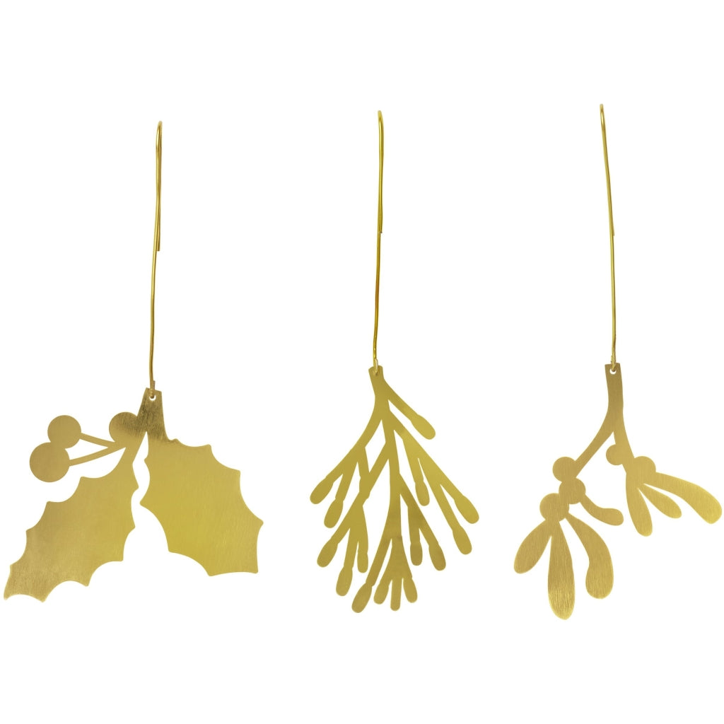 Fabelab Christmas Ornaments Yule Greens - 3 pack - Golden Metal Decoration GOLD