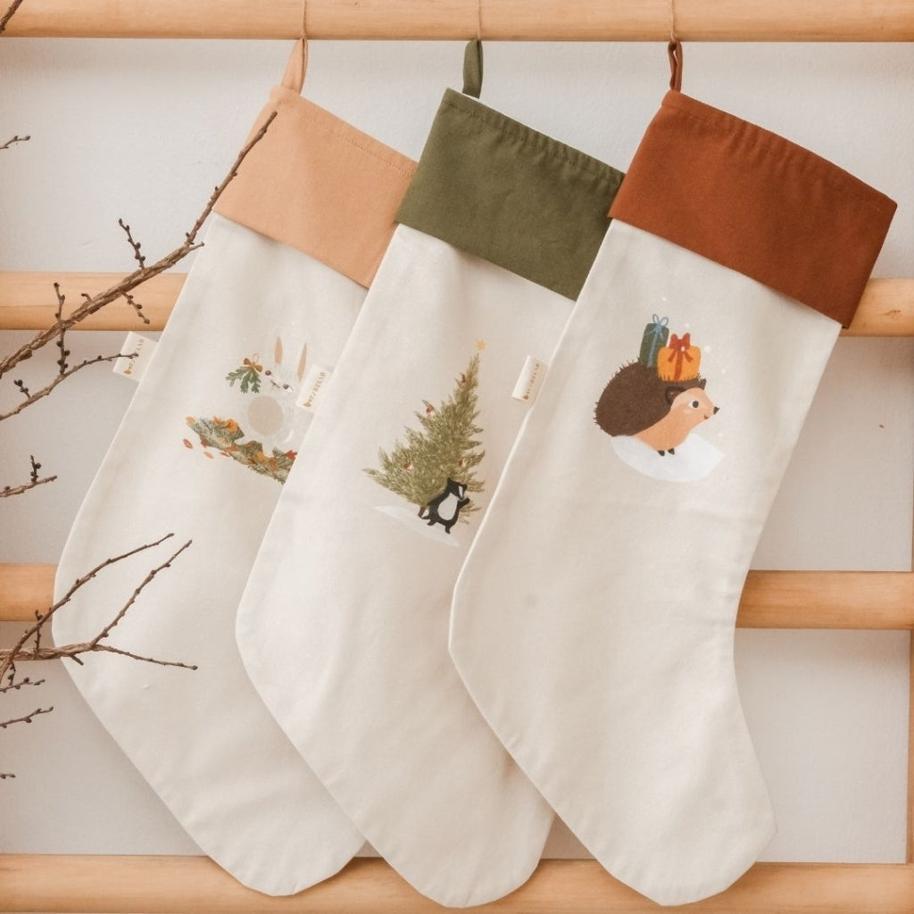 Fabelab Christmas Stocking - printed - Woodland Hedgehog Decoration Oat Milk