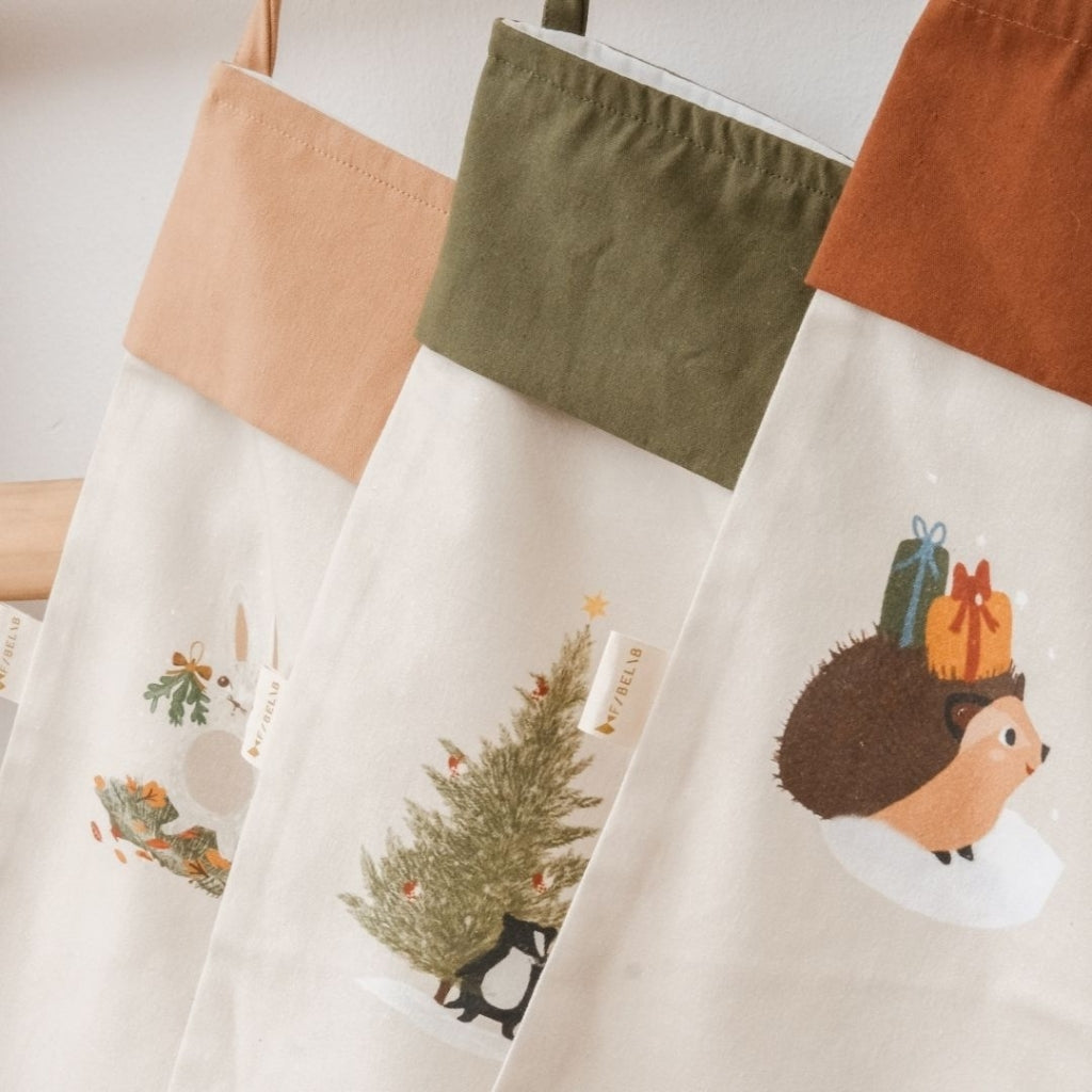 Fabelab Christmas Stocking - printed - Woodland Hedgehog Decoration Oat Milk