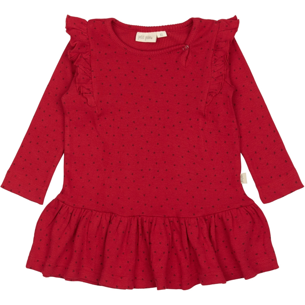 PETIT PIAO Dress L/S Frill Modal heart Kjoler Jet Red/Biking Red