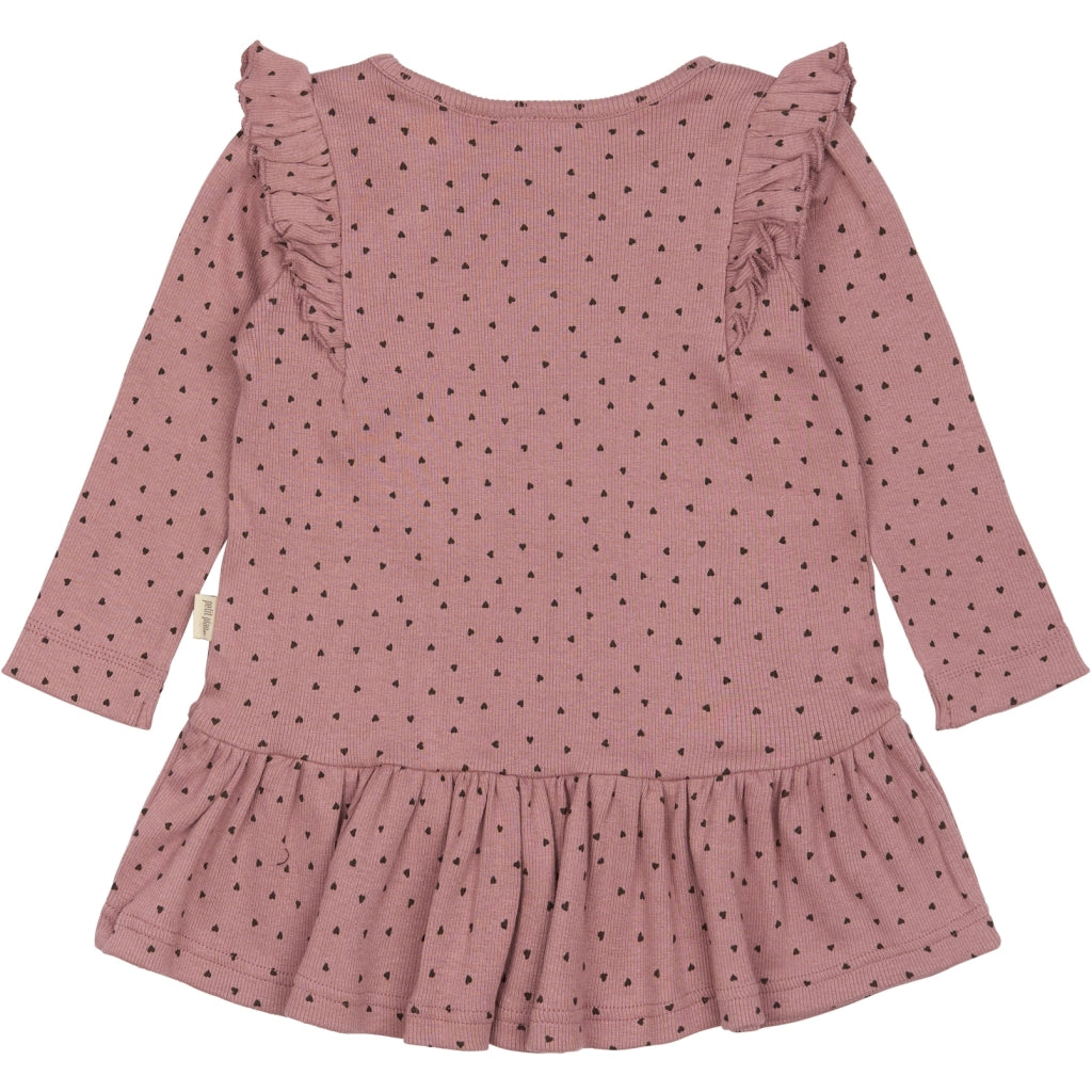 PETIT PIAO Dress L/S Frill Modal heart Kjoler Nostalgic Rose/Coffee Bean