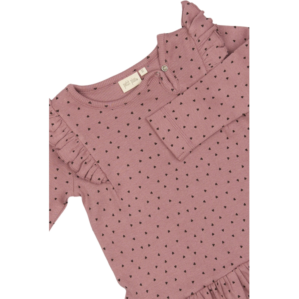 PETIT PIAO Dress L/S Frill Modal heart Kjoler Nostalgic Rose/Coffee Bean