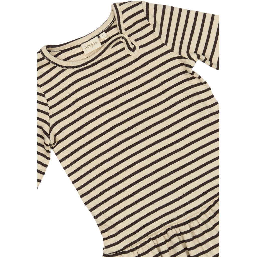 PETIT PIAO Dress L/S Modal Striped Kjoler Coffee bean/off white