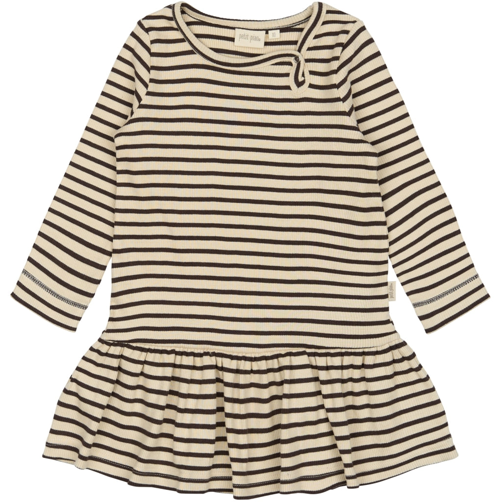 PETIT PIAO Dress L/S Modal Striped Kjoler Coffee bean/off white