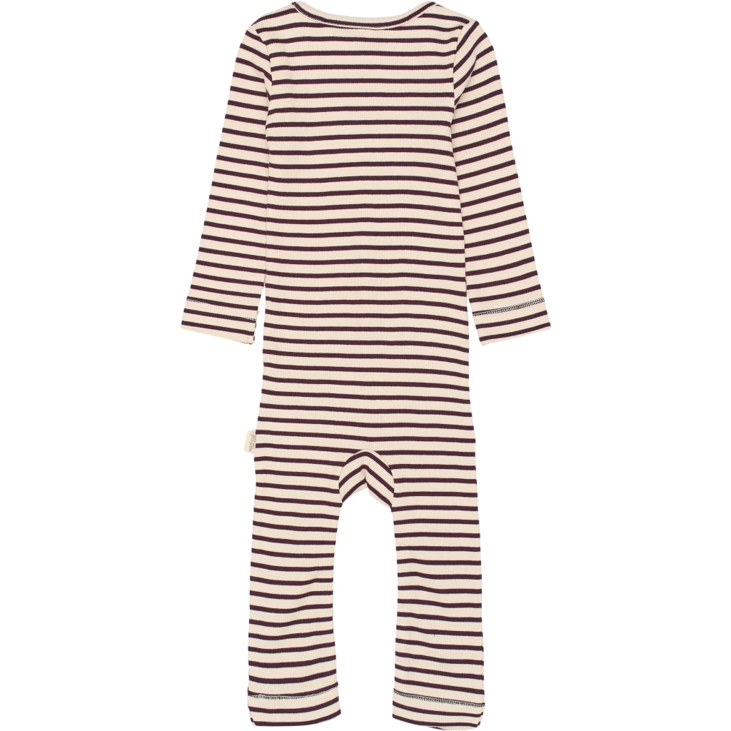 PETIT PIAO Jumpsuit L/S Modal Striped Heldragter Dark Grape/off white
