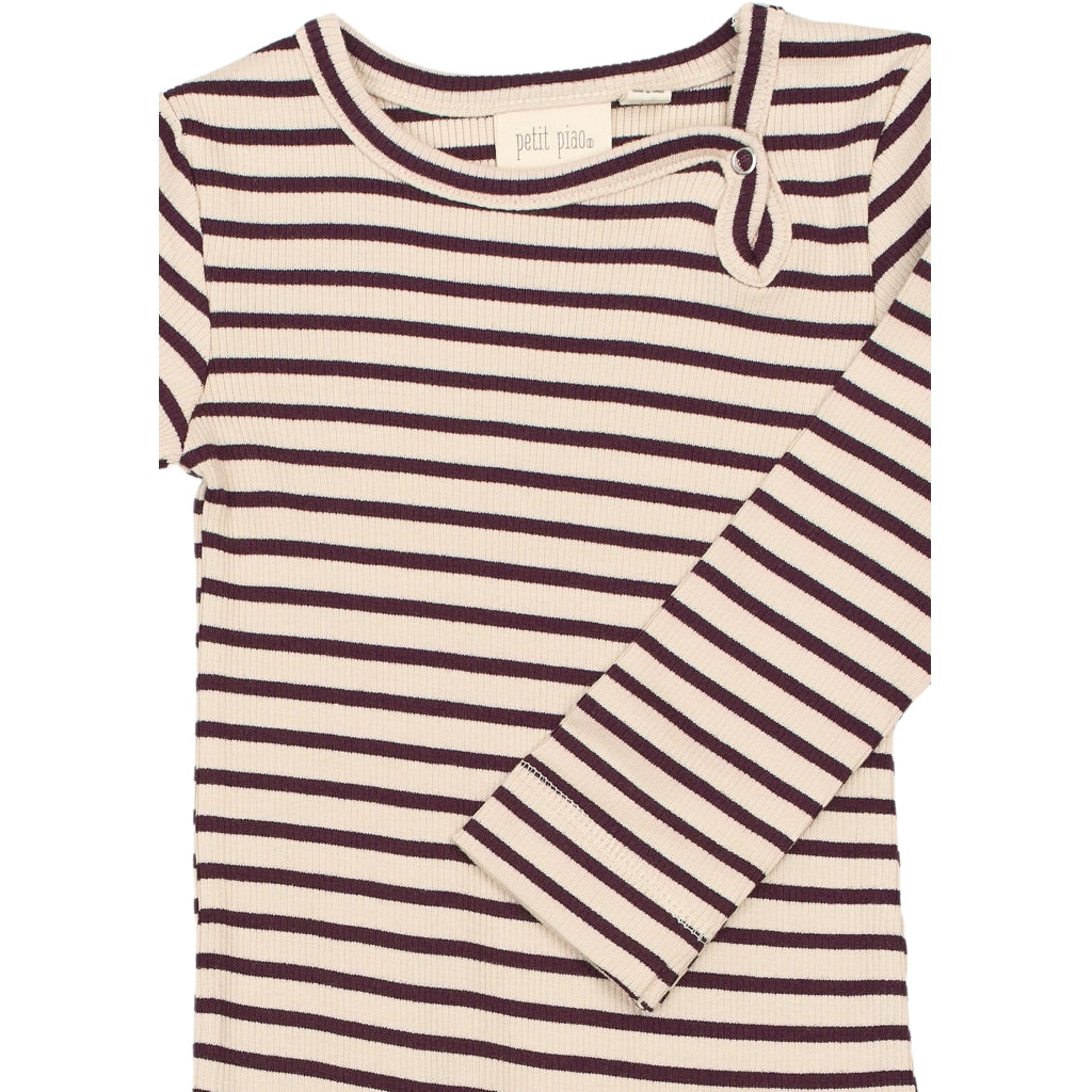 PETIT PIAO Jumpsuit L/S Modal Striped Heldragter Dark Grape/off white