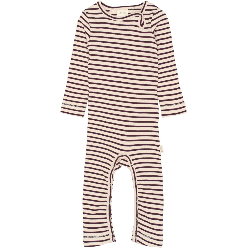 PETIT PIAO Jumpsuit L/S Modal Striped Heldragter Dark Grape/off white