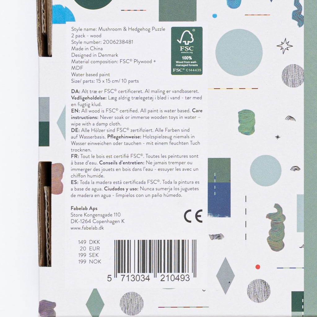 Fabelab Mushroom & Hedgehog Puzzle 2 pack - Wood Wooden Toys