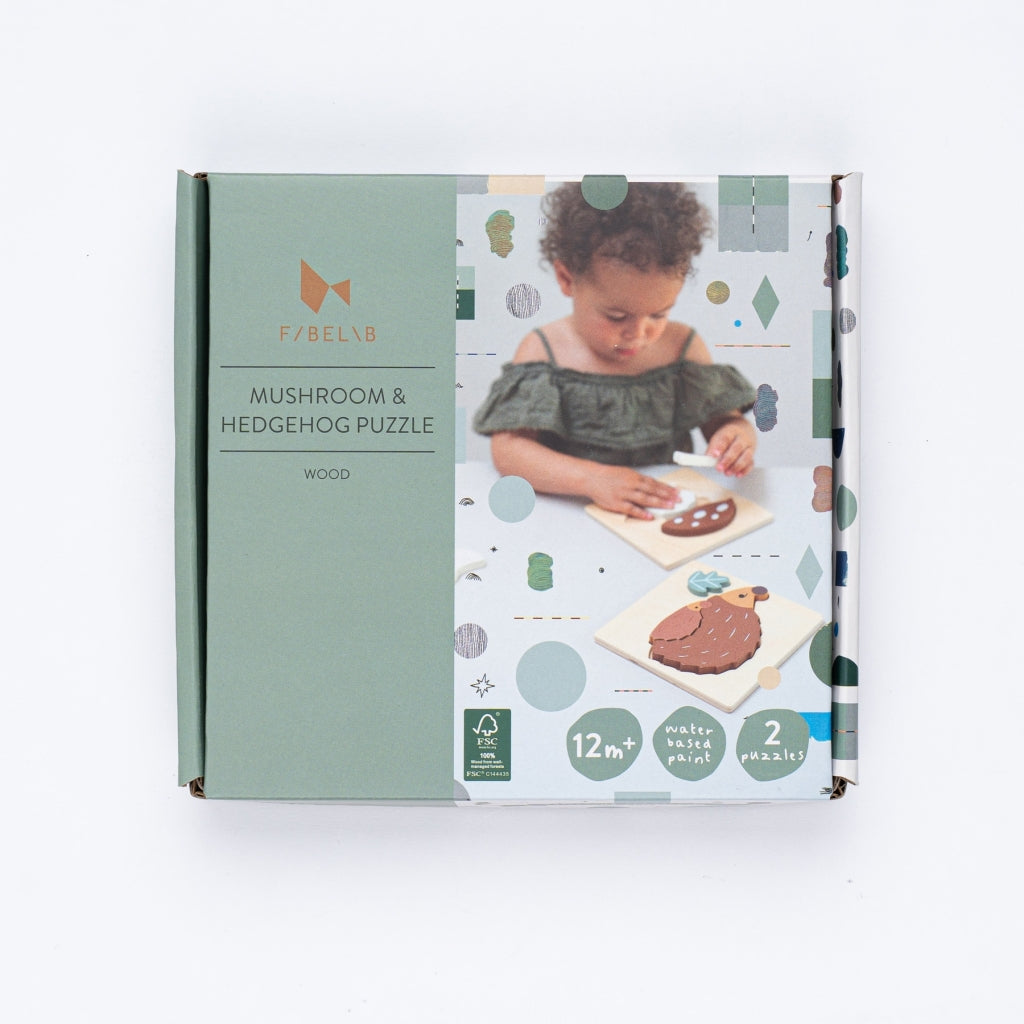 Fabelab Mushroom & Hedgehog Puzzle 2 pack - Wood Wooden Toys Multi Colours