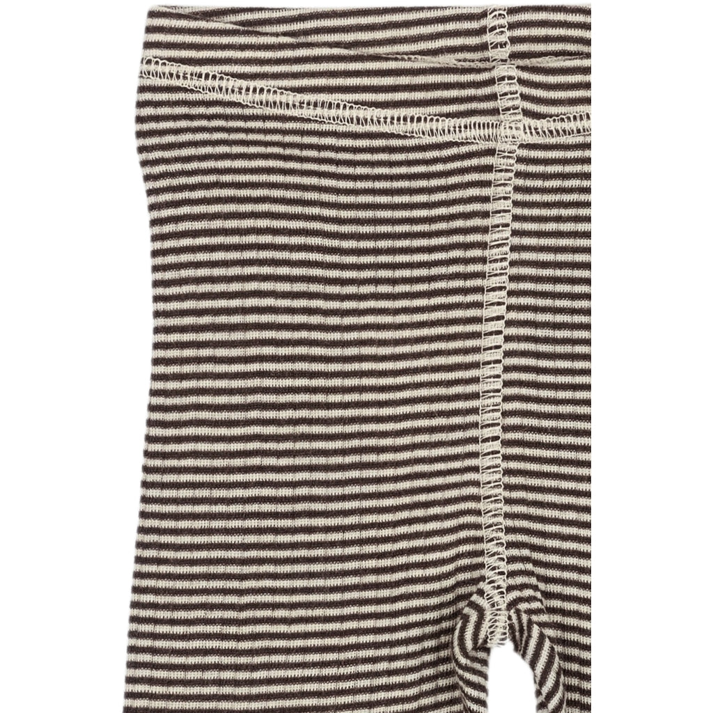 PETIT PIAO PPDante Leggings Merino Wool Striped Leggings Coffee Bean/Dark Off White