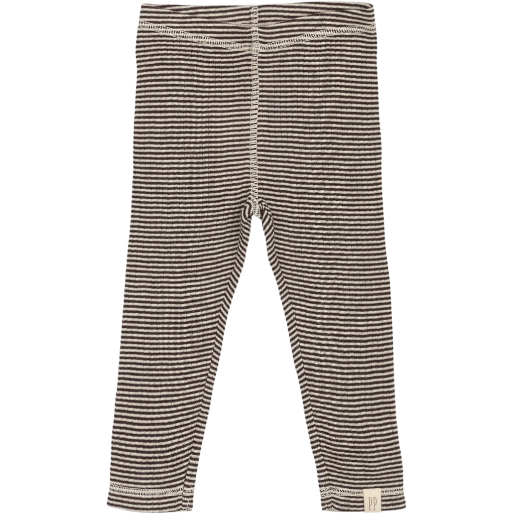 PETIT PIAO PPDante Leggings Merino Wool Striped Leggings Coffee Bean/Dark Off White