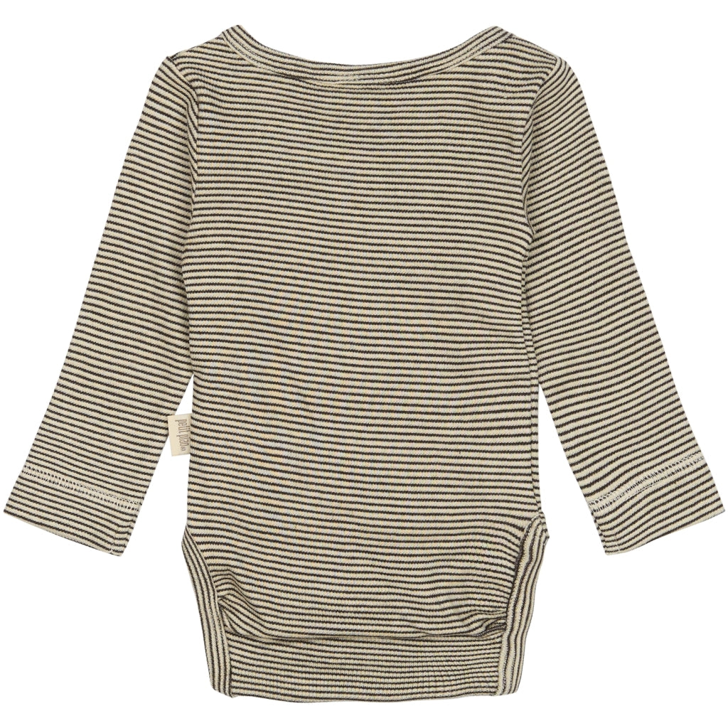 PETIT PIAO PPDian Body L/S fold over stripe NB NOOS Bodystockings Coffee Bean/Dark Off White