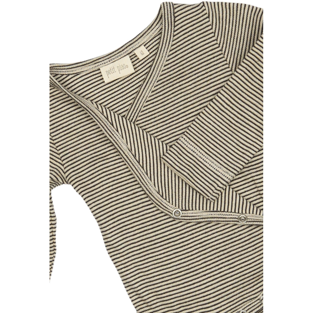 PETIT PIAO PPDian Body L/S fold over stripe NB NOOS Bodystockings Coffee Bean/Dark Off White