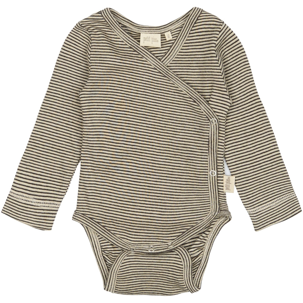 PETIT PIAO PPDian Body L/S fold over stripe NB NOOS Bodystockings Coffee Bean/Dark Off White