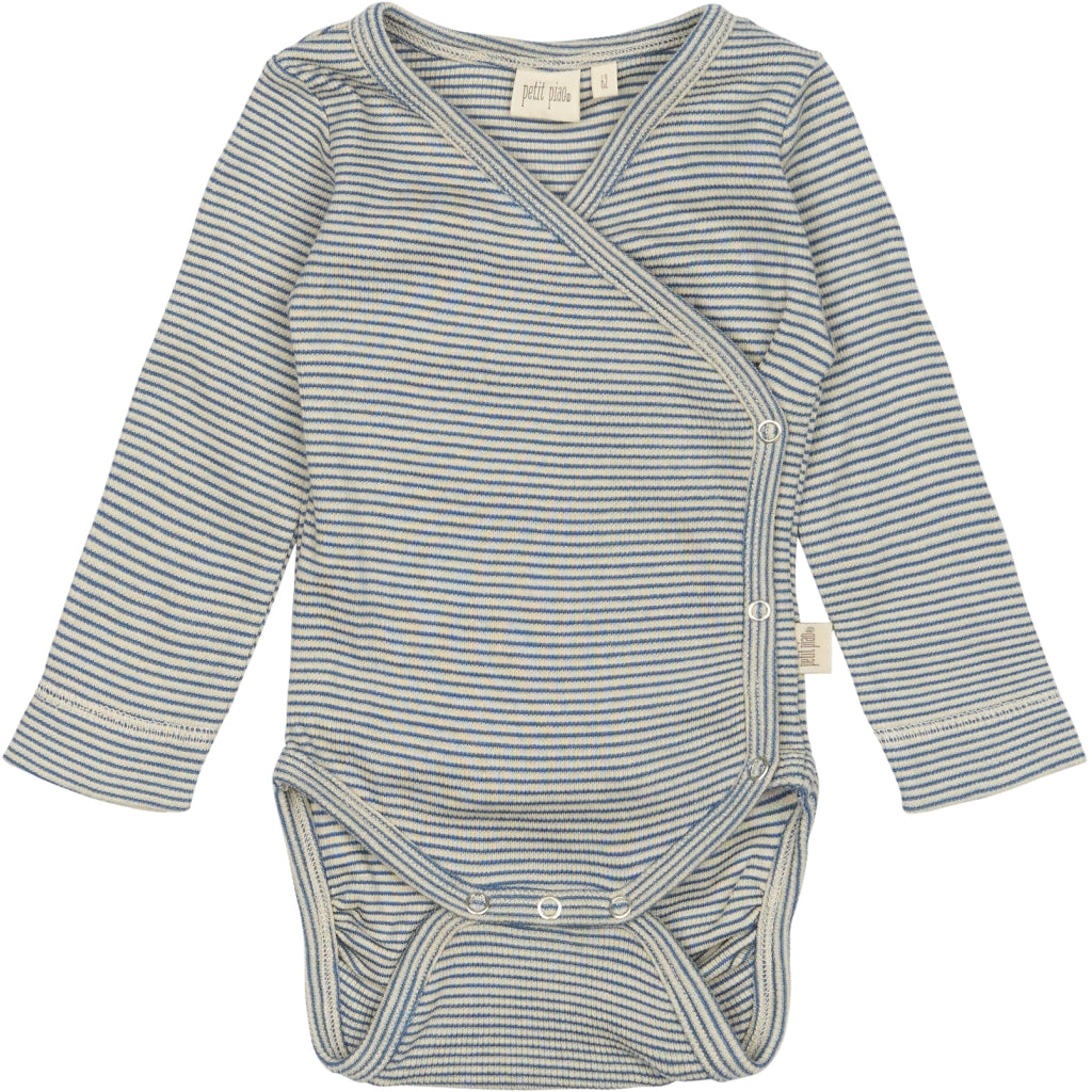 PETIT PIAO PPDian Body L/S fold over stripe NB NOOS Bodystockings True Navy/Dark off white