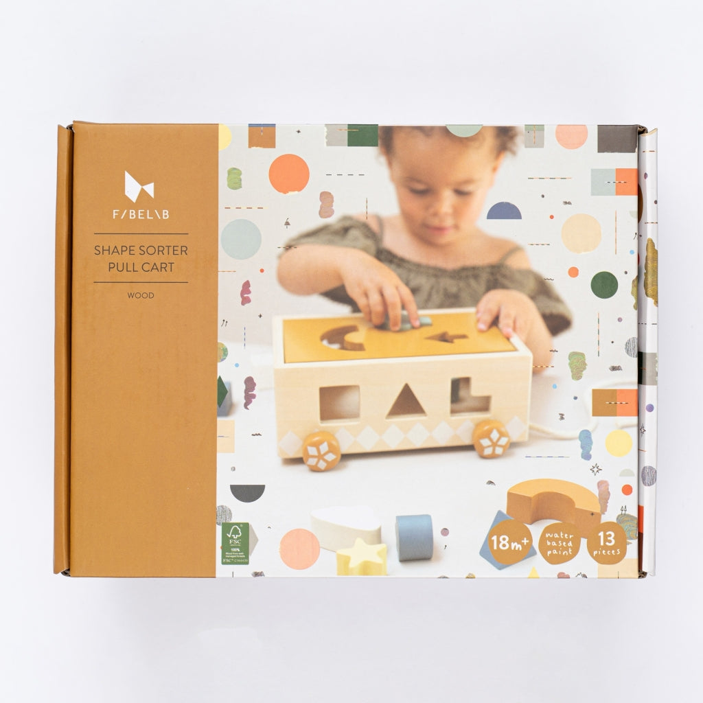 Fabelab Shape Sorter Pull Cart - Wood Wooden Toys Multi Colours