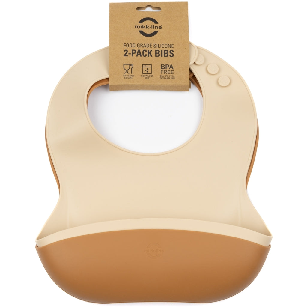 Mikk-Line Silikone Hagesmæk (2 Pak) Tableware WhiteSwan/Brownsugar