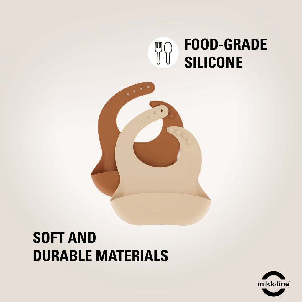 Mikk-Line Silikone Hagesmæk (2 Pak) Tableware WhiteSwan/Brownsugar