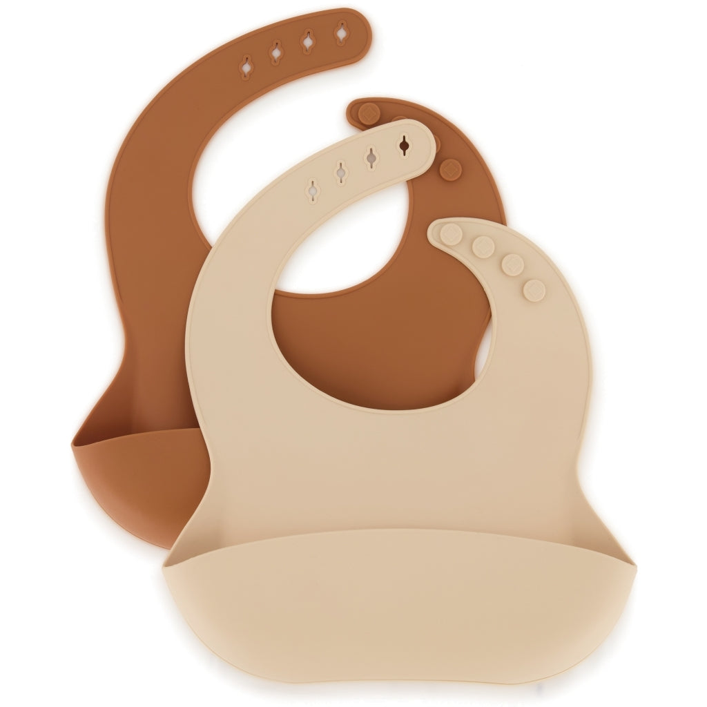 Mikk-Line Silikone Hagesmæk (2 Pak) Tableware WhiteSwan/Brownsugar