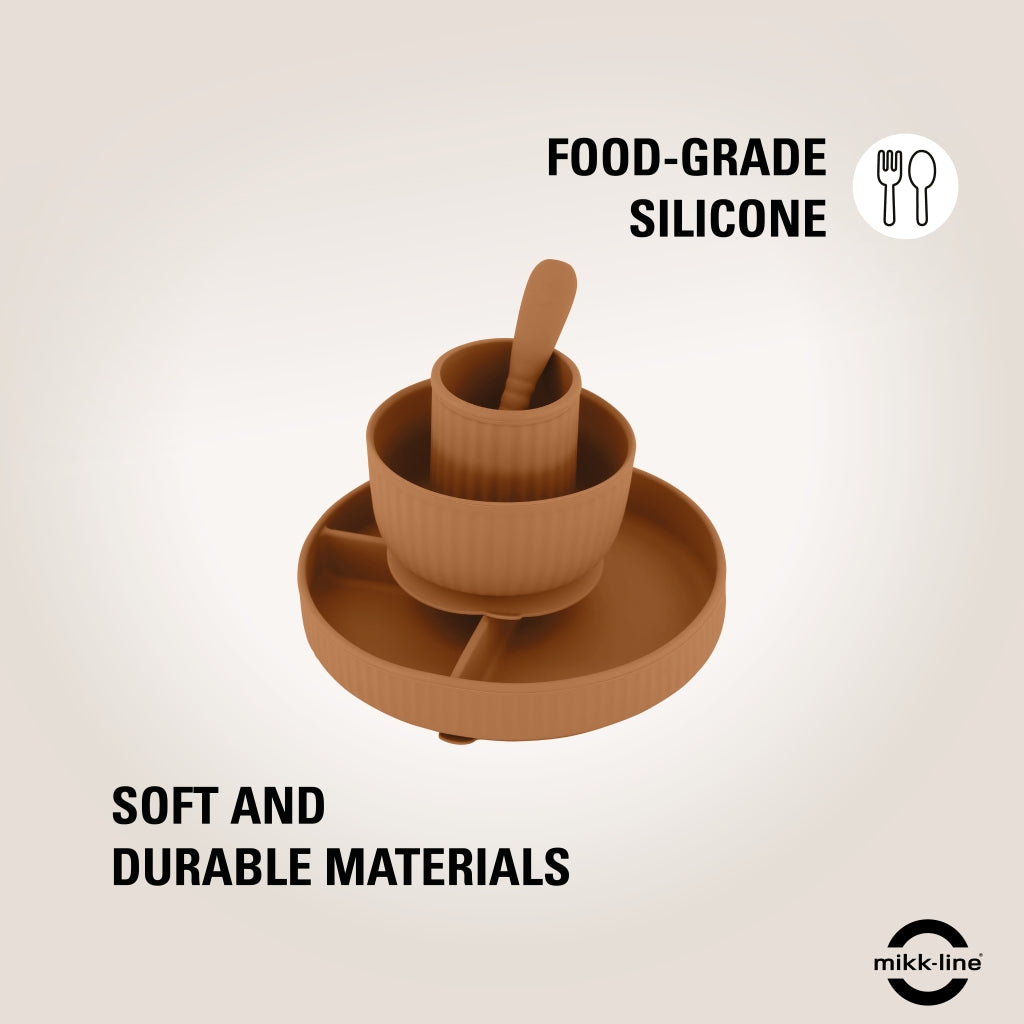 Mikk-Line Silikone Spisesæt Tableware Brown sugar
