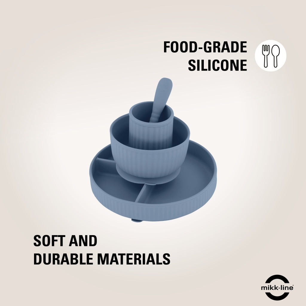 Mikk-Line Silikone Spisesæt Tableware Faded Denim