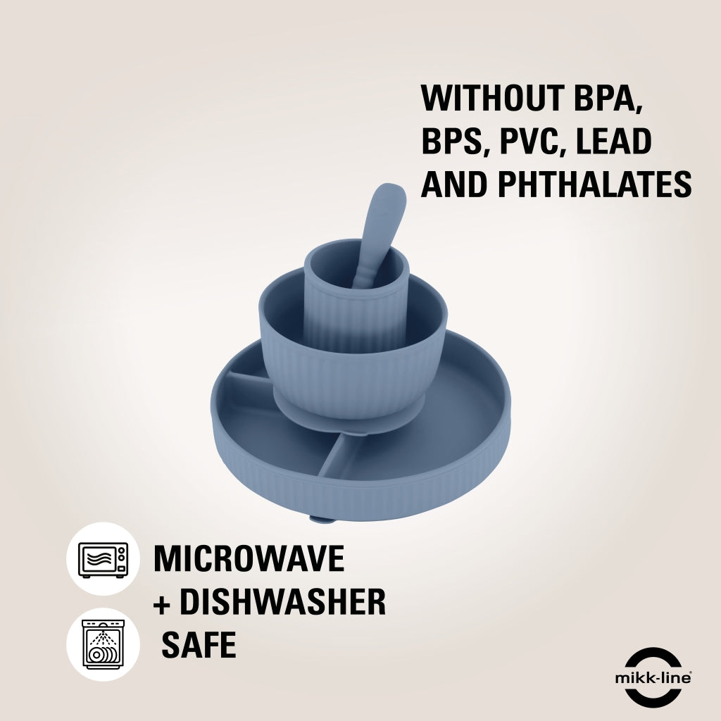 Mikk-Line Silikone Spisesæt Tableware Faded Denim