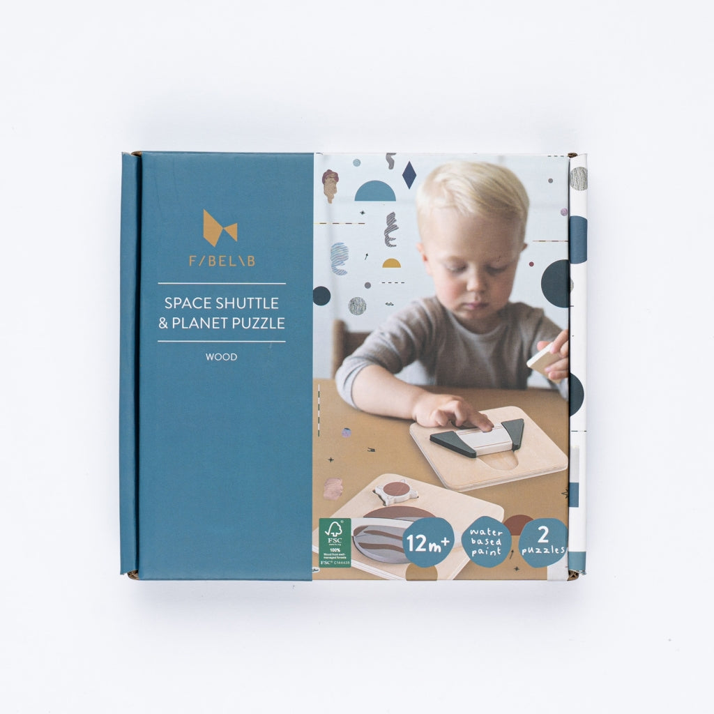 Fabelab Space shuttle & Planet Puzzle - 2 Pack - Wood Wooden Toys