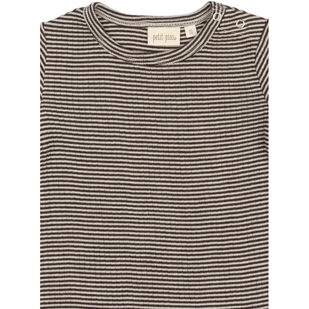 PETIT PIAO T-shirt L/S Modal Langærmet bluse Coffee Bean/Dark Off White