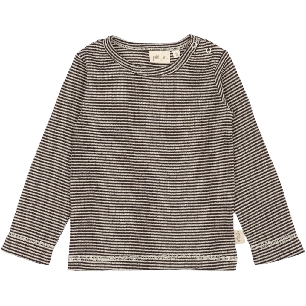 PETIT PIAO T-shirt L/S Modal Langærmet bluse Coffee Bean/Dark Off White