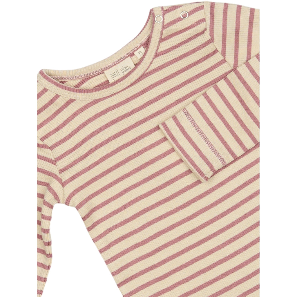 PETIT PIAO T-shirt L/S Modal Striped Langærmet bluse Nostalgic Rose/off white