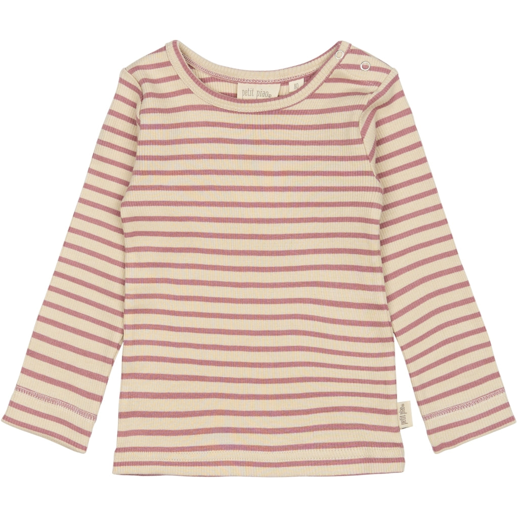 PETIT PIAO T-shirt L/S Modal Striped Langærmet bluse Nostalgic Rose/off white