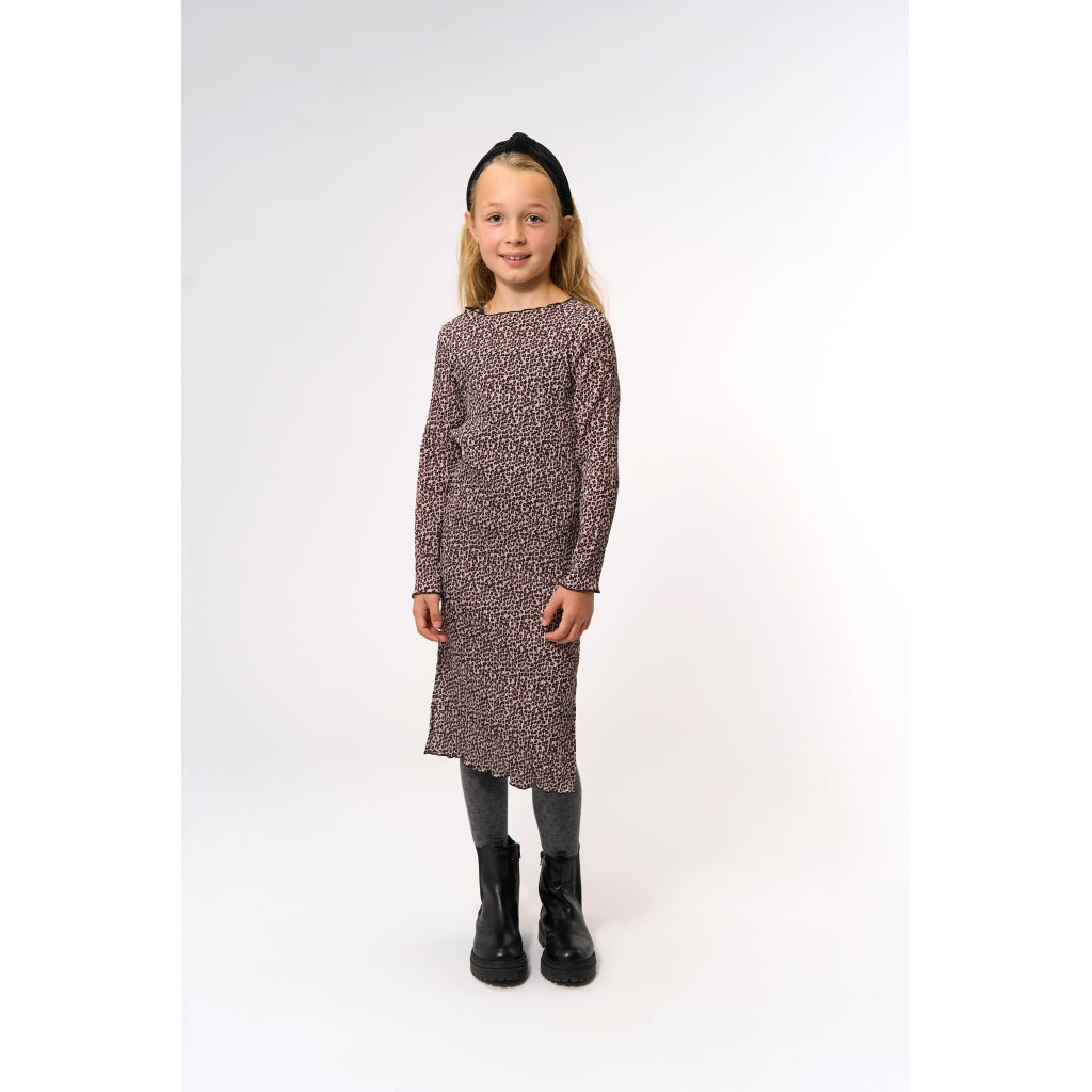 THE NEW TNPet Langærmet Plisseret Kjole Kjoler Feather Gray AOP