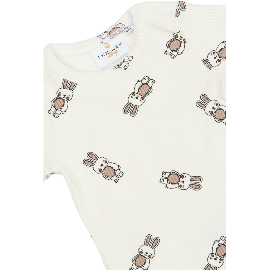 THE NEW SIBLINGS TNSBPippa Langærmet Rib Bodystocking Bodystockings Cloud Dancer AOP