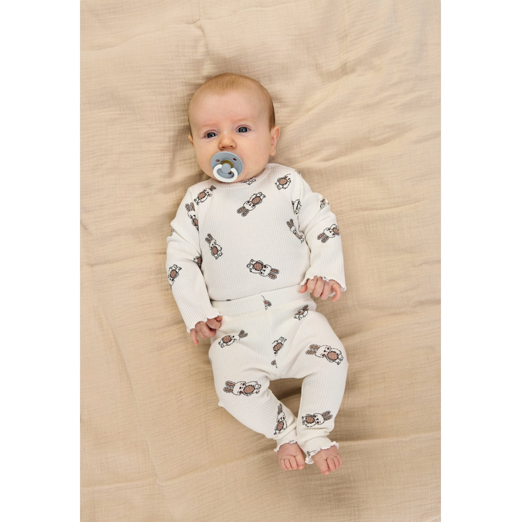 THE NEW SIBLINGS TNSBPippa Langærmet Rib Bodystocking Bodystockings Cloud Dancer AOP