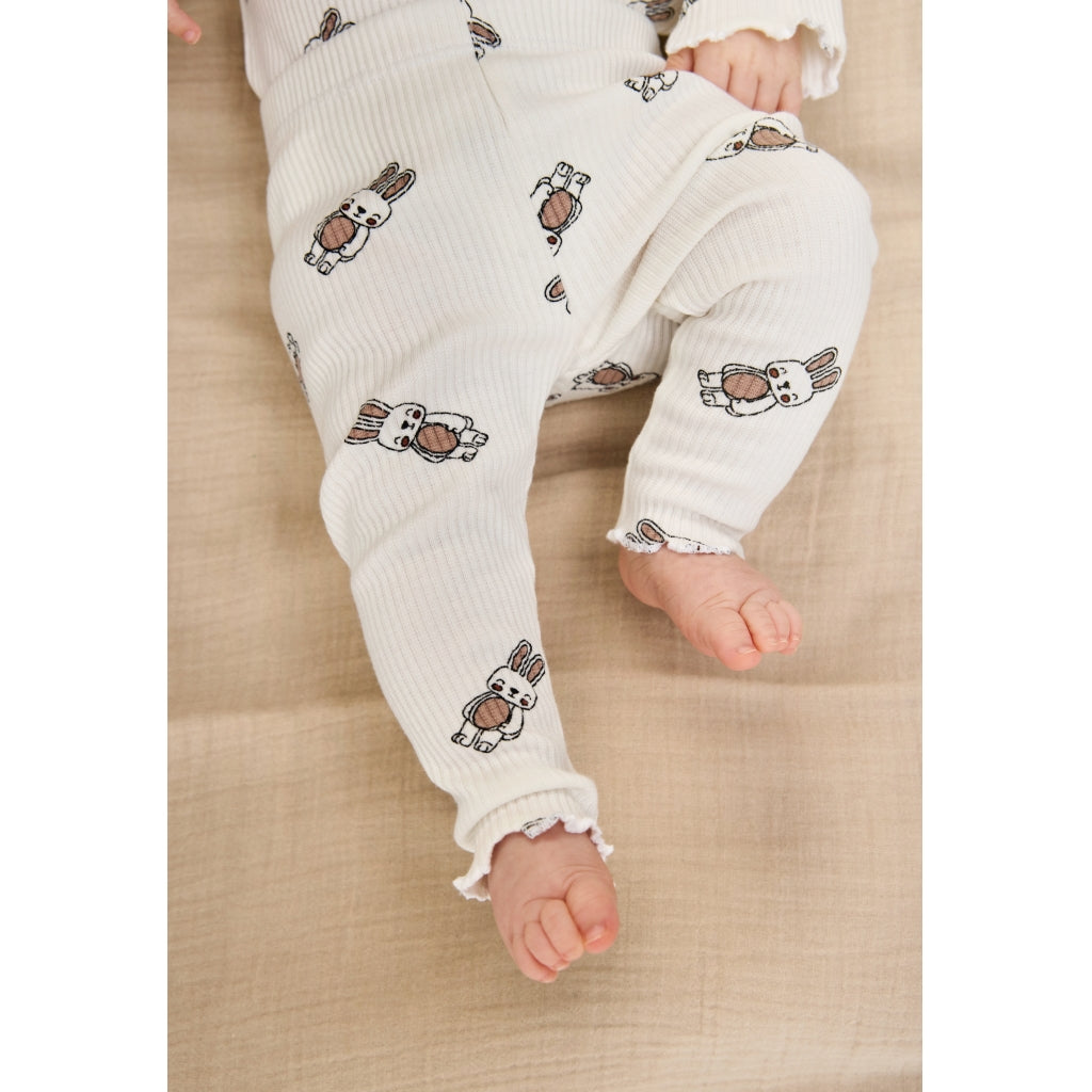 THE NEW SIBLINGS TNSBPippa Rib Leggings Leggings Cloud Dancer AOP