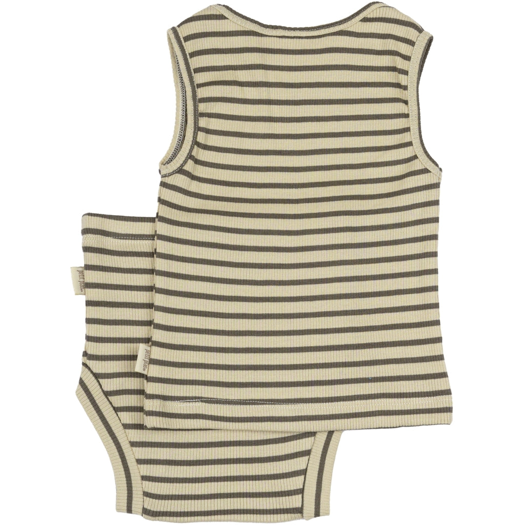 PETIT PIAO Underwear Set Modal Striped Undertøj Earth Brown/Dark Off White