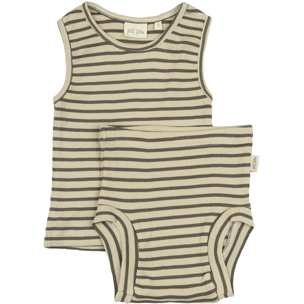 PETIT PIAO Underwear Set Modal Striped Undertøj Earth Brown/Dark Off White