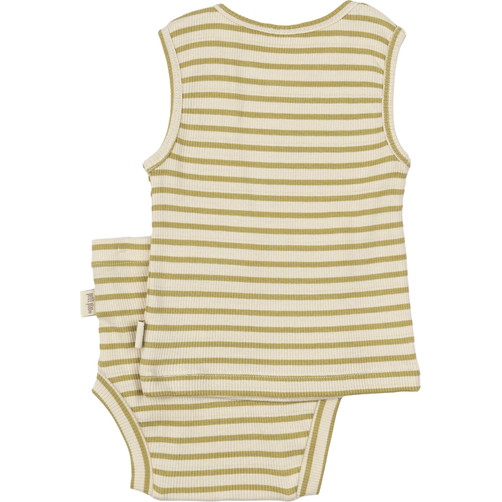 PETIT PIAO Underwear Set Modal Striped Undertøj Khaki/Dark off white
